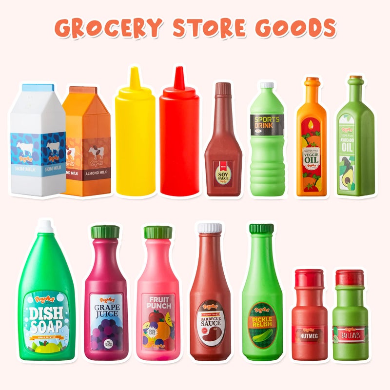 JOYIN 30Pcs Play Food Grocery Cans, Play Kitchen Accessories, Includes Drink, Juice, Jar, Seasoning, Water Bottle, Sauce, Yogurt, Ice Cream, Snack Box, Kids Gifts & Indoor Toys - Image 2