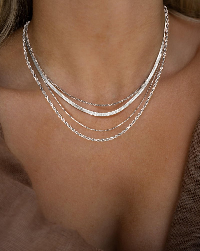 Tewiky Layered Necklaces for Women Non Tarnish- Chunky Silver Plated Herringbone/Snake/Rope/Box/Cuban Link Chain for Women Waterproof Layering Stack Choker Necklace Trendy Dainty Tarnish Free Jewelry Set - Image 3