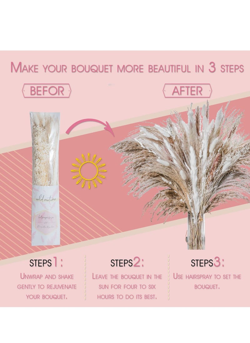 Generic Natural Dried Pampas Grass Bouquet for Boho Home Decor - 92PCS Phragmites Dried Flowers for Wedding Floral Arrangements and Home Decorations.  - Image 5