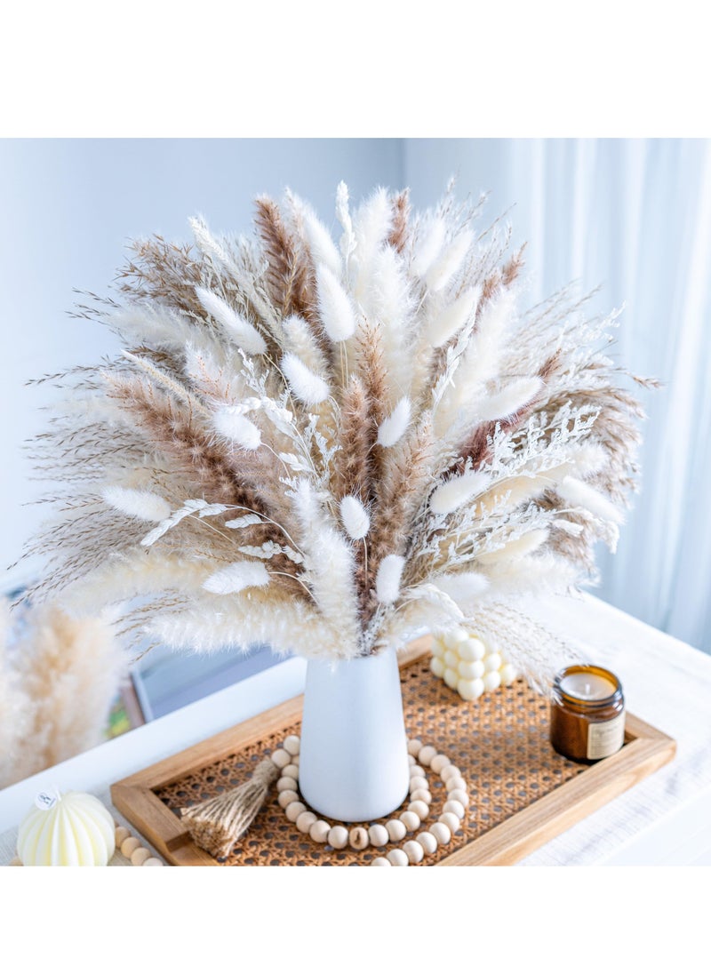 Generic Natural Dried Pampas Grass Bouquet for Boho Home Decor - 92PCS Phragmites Dried Flowers for Wedding Floral Arrangements and Home Decorations.  - Image 1