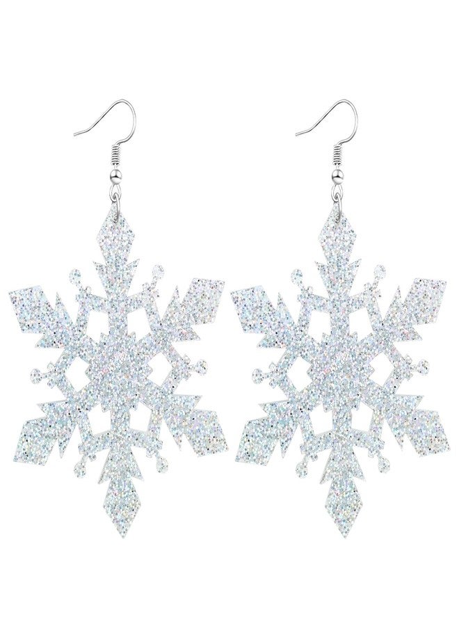 Skyfun Christmas Earrings for Women Glitter Acrylic Lightweight Dangle Earrings Sparkly Merry Christmas Snowflake Xmas Holiday Jewelry Gifts Accessories, Star Shape Snowflake - Image 1