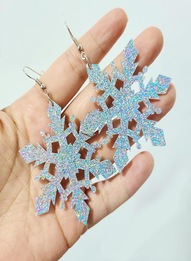 Skyfun Christmas Earrings for Women Glitter Acrylic Lightweight Dangle Earrings Sparkly Merry Christmas Snowflake Xmas Holiday Jewelry Gifts Accessories, Star Shape Snowflake - Image 4