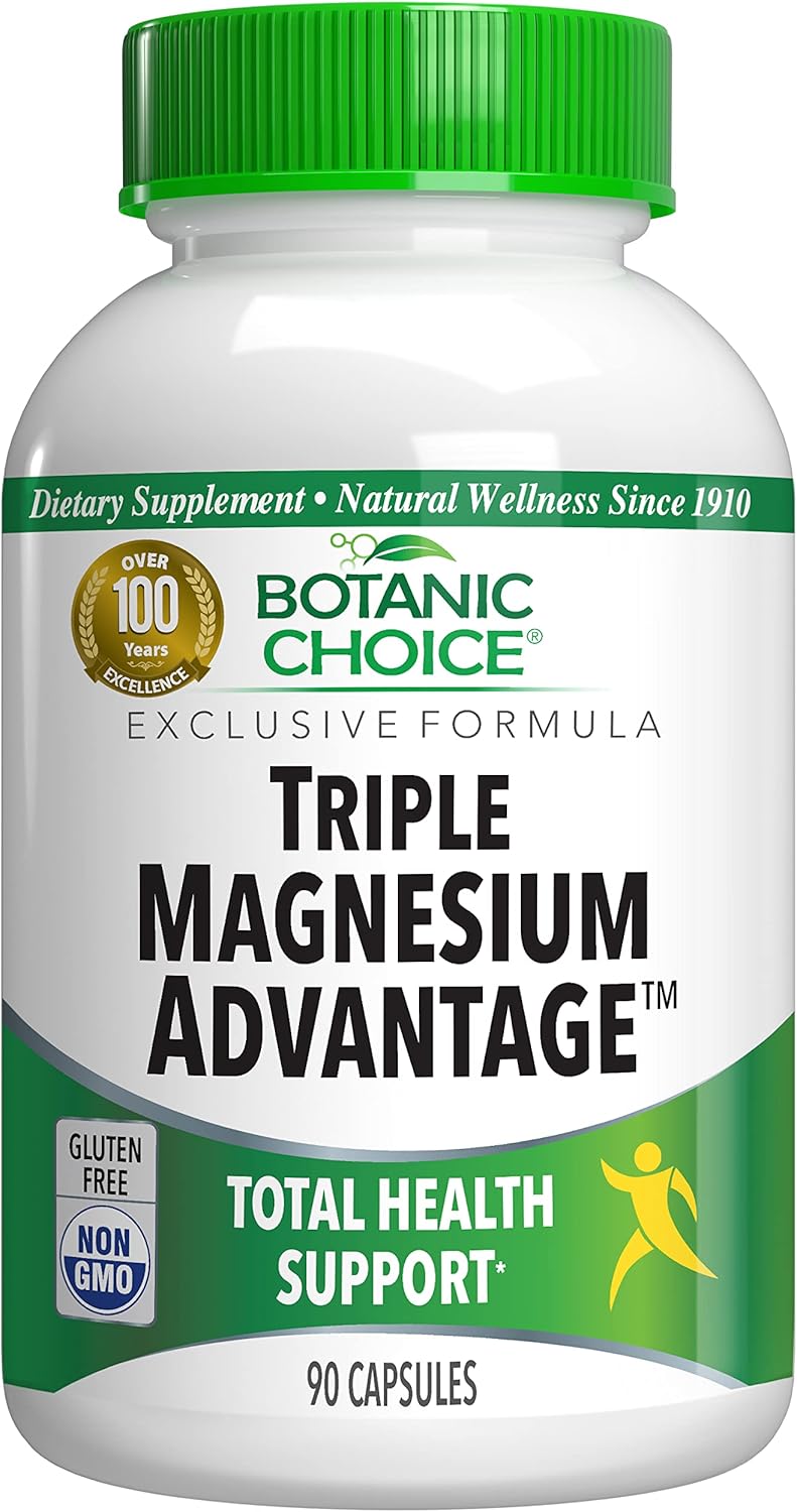 Botanic Choice Triple Magnesium Advantage  Magnesium Aspartate Citrate  Lactate Complex Supplement for Nerve Digestive Muscular  Heart Health for Men  Women 90 Capsules - Image 1