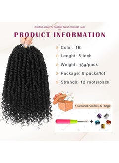 Admutty Passion Twist Crochet Hair,Passion Twist Hair 8 Inch,8 Packs Pre-twisted Passion Twist Hair,Short Passion Twist Crochet Braids,Pre Looped Crochet Hair for Black Women(1B)  - Image 2