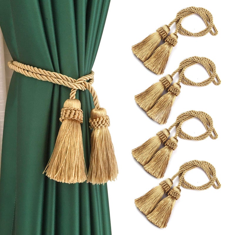 fenghuangwu Fenghuangwu Curtain Tiebacks Handmade Decorative Curtain Holdbacks Rope with Tassel Gold 4P