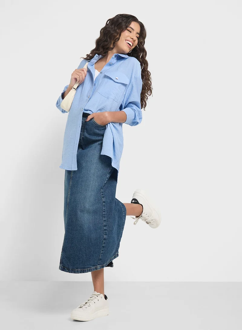 ONLY blue Pocket Detailed Button Down Shirt for Women | Best Price UAE