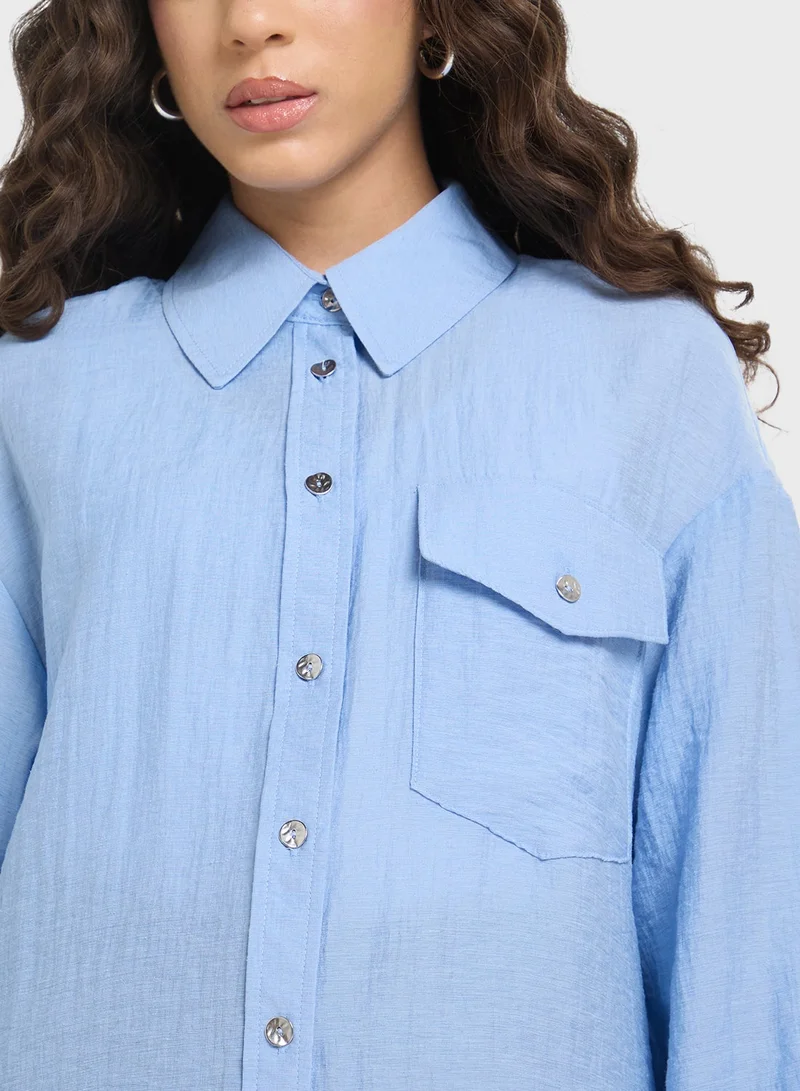 ONLY blue Pocket Detailed Button Down Shirt for Women | Best Price UAE