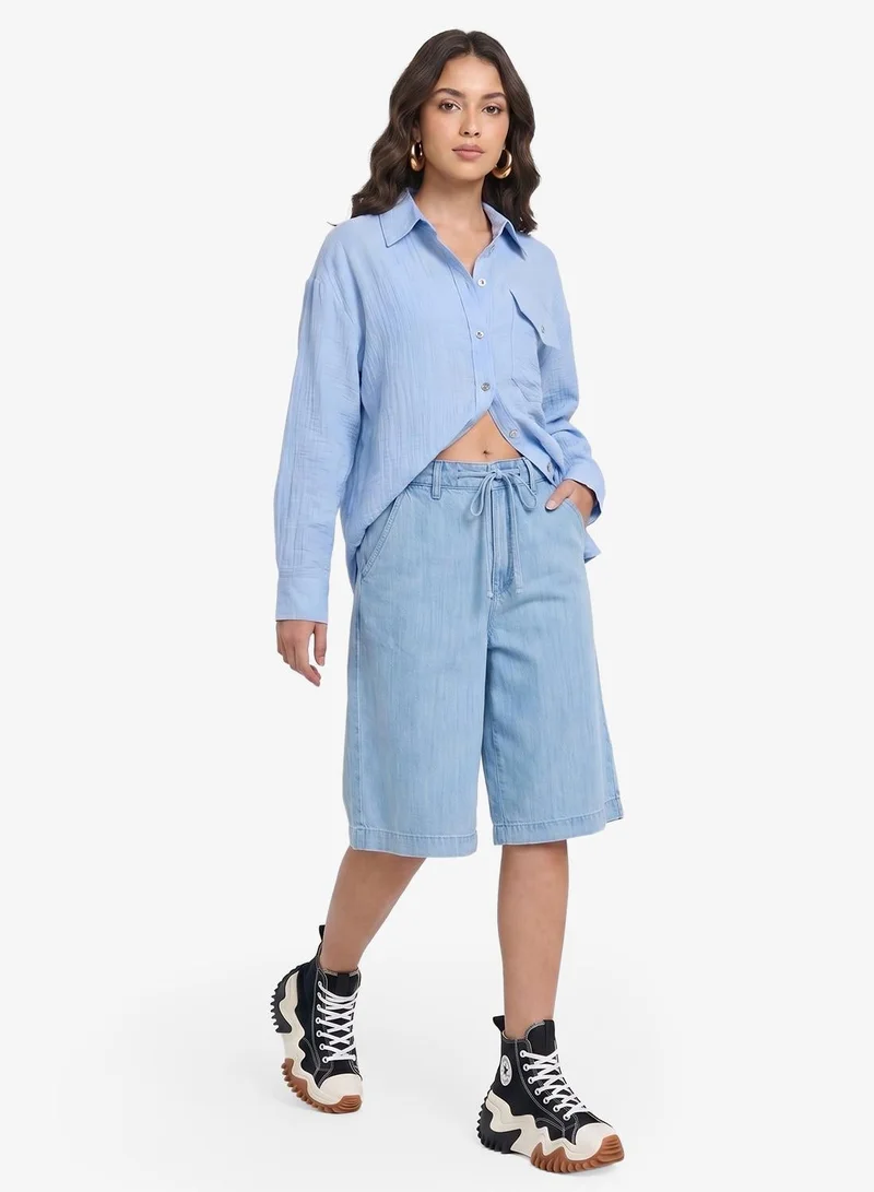 Only blue Pocket Detailed Button Down Shirt for Women | Best Price UAE