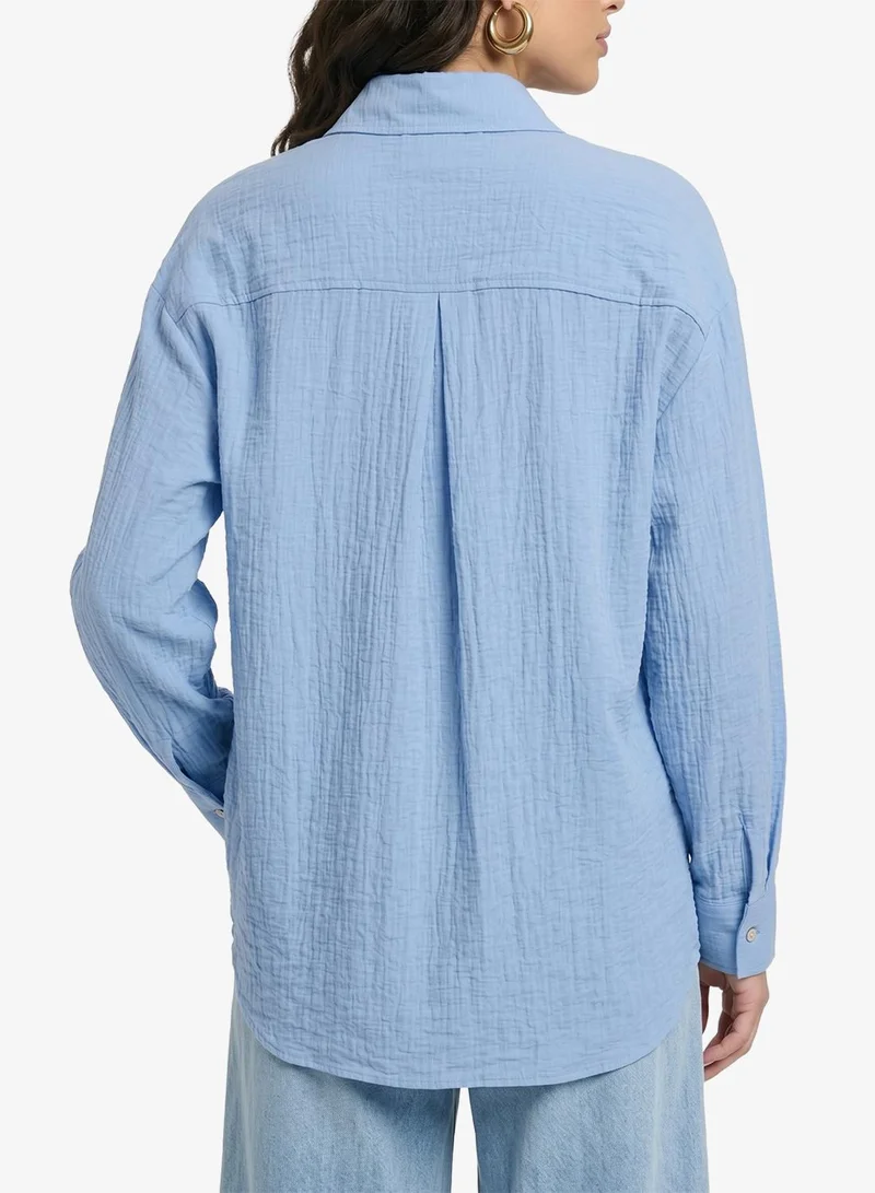 Only blue Pocket Detailed Button Down Shirt for Women | Best Price UAE