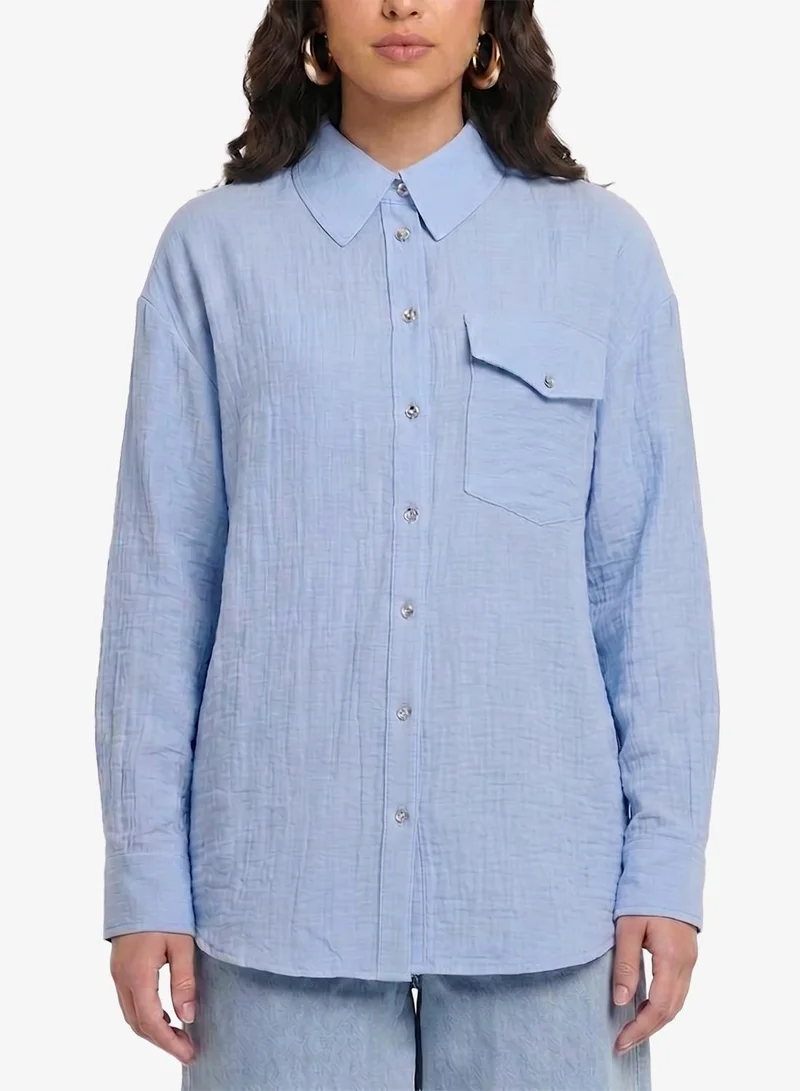Only blue Pocket Detailed Button Down Shirt for Women | Best Price UAE