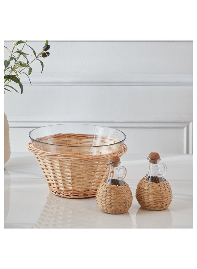 Home Box طقم أوعية تقديم زجاجية بسيطة مكون من 3 قطع مع زجاجة زيت 28.8x28.8x16.9 سم  - Image 2