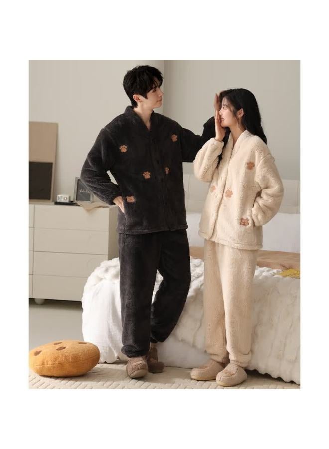 Modal Winter New Couple Pajamas Women Winter Cardigan Thickened Fleece Coral Velvet Warm Men's Homewear Set - Image 1