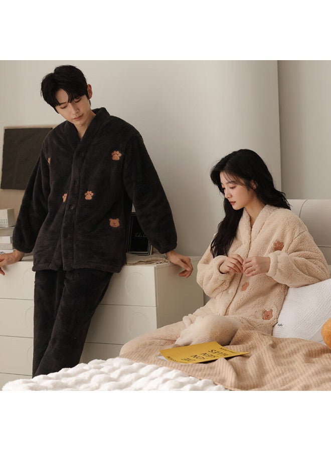 Modal Winter New Couple Pajamas Women Winter Cardigan Thickened Fleece Coral Velvet Warm Men's Homewear Set - Image 4