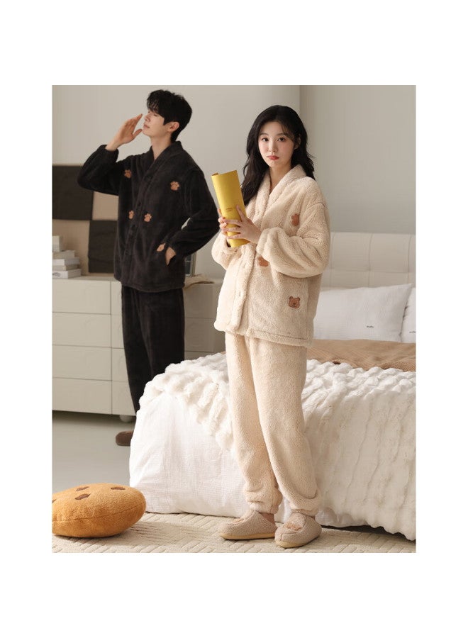 Modal Winter New Couple Pajamas Women Winter Cardigan Thickened Fleece Coral Velvet Warm Men's Homewear Set - Image 2