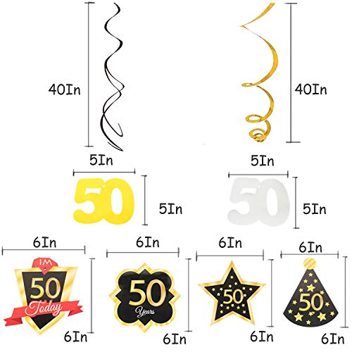 LINGTEER Happy 50th Birthday Decorations Set 12Pcs Black Gold Swirls StreamerHappy Birthday Bunting BannerCheers to Fifty Years Old Bday Party Decorations Gift Sign - Image 5