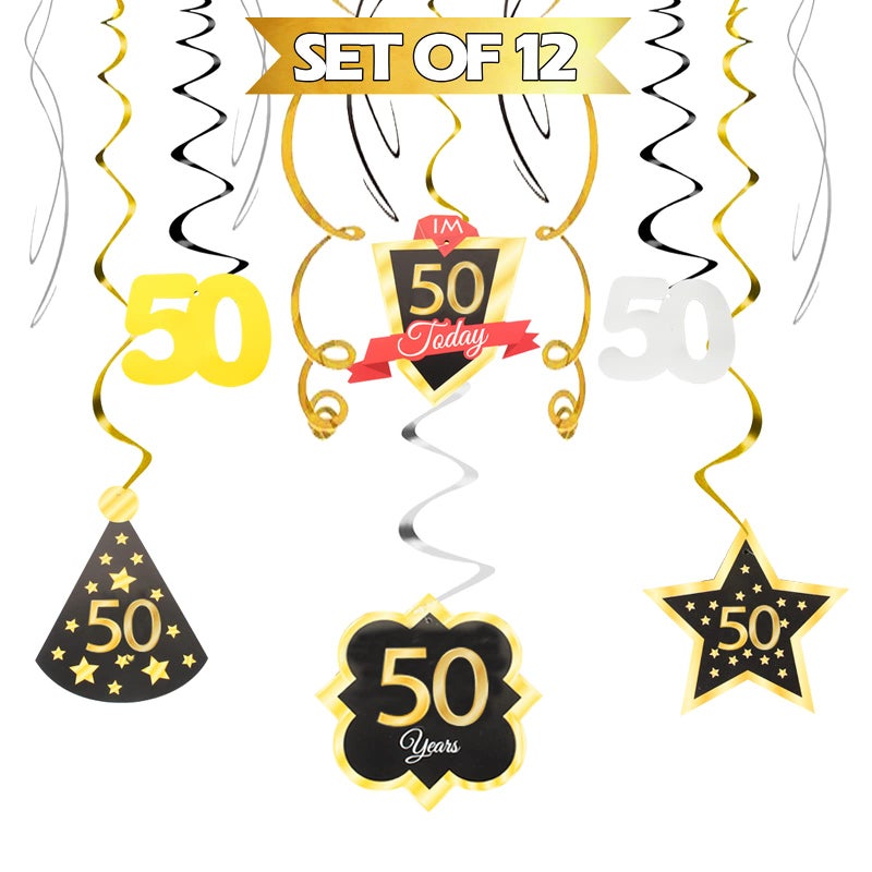 LINGTEER Happy 50th Birthday Decorations Set 12Pcs Black Gold Swirls StreamerHappy Birthday Bunting BannerCheers to Fifty Years Old Bday Party Decorations Gift Sign - Image 3