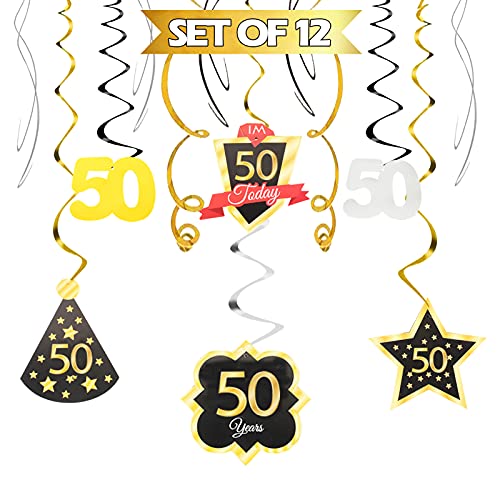 LINGTEER Happy 50th Birthday Decorations Set 12Pcs Black Gold Swirls StreamerHappy Birthday Bunting BannerCheers to Fifty Years Old Bday Party Decorations Gift Sign - Image 1
