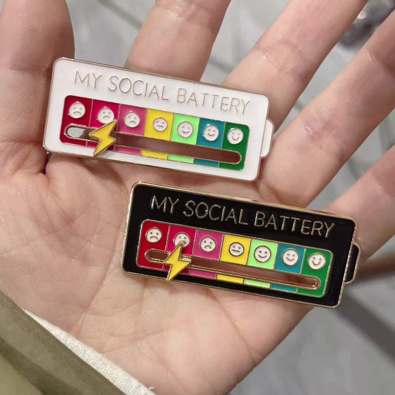 Mood Energy Sliding DIY Social Battery Zinc Alloy Enamel Brooch Pin - Image 1