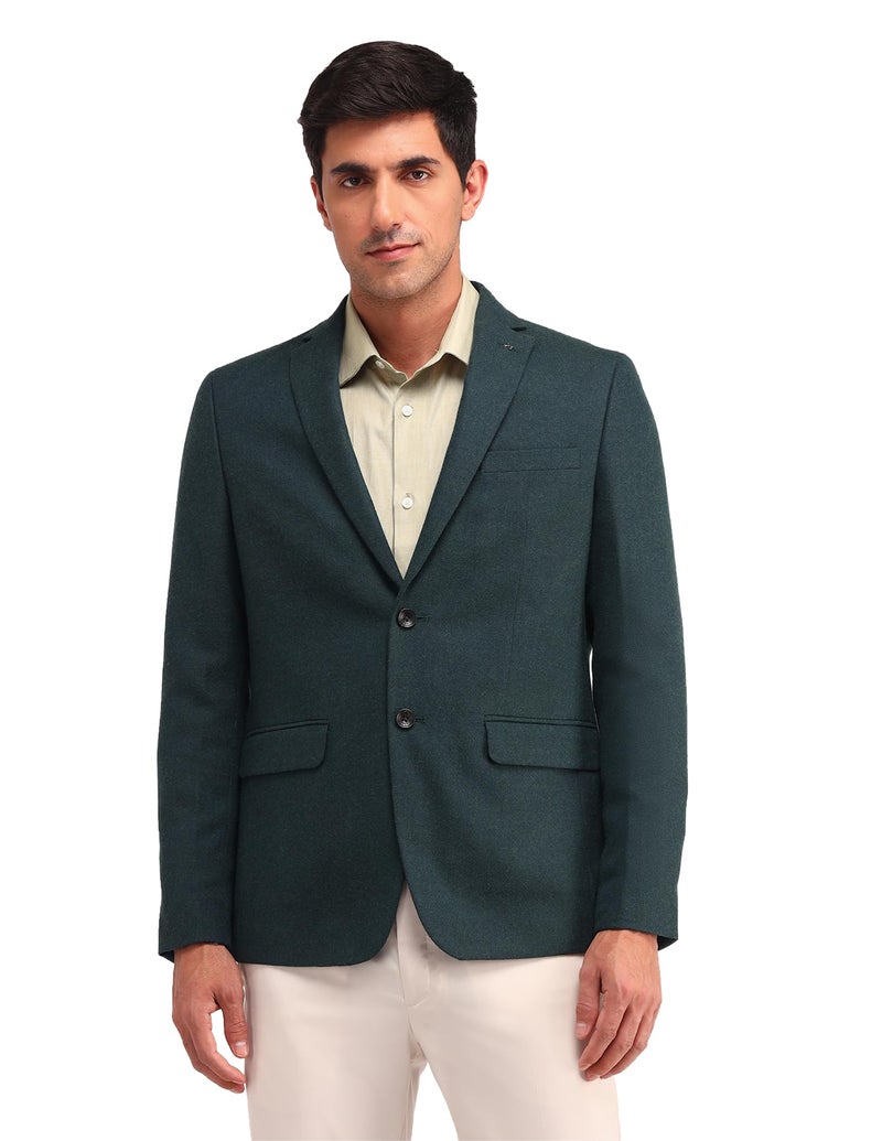 Arrow Men's Green Textured Notch Collar Long Sleeve Formal Polyester Tailored Fit Blazer (ARAIBZ5014_Green_40) - Image 1