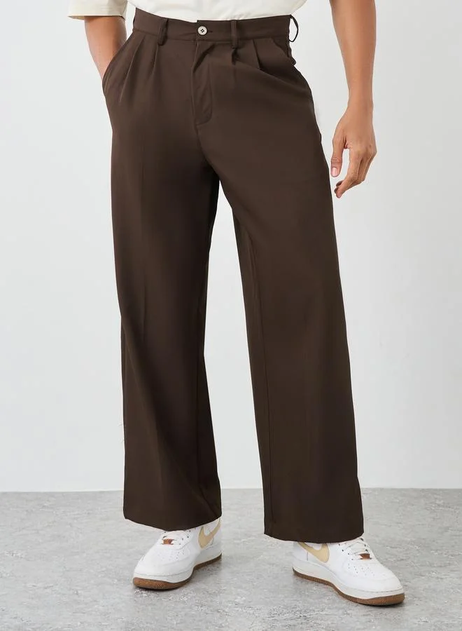 ستايلي Styli Men Brown Oversized Double Pleated Trousers