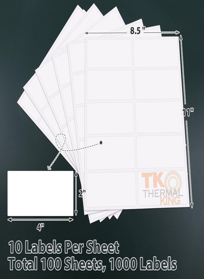TK Thermal King 2" x 4" 100 Sheets White Permanent Adhesive Shipping 1000 Labels for Laser & Inkjet Printers (10 Labels/Sheet) - Image 2