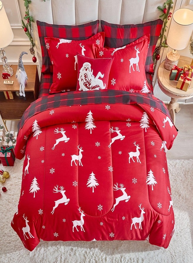Flysheep Christmas Bed in a Bag 7 Pieces Queen, White Deer and Snowflake on Red Design, Soft Microfiber Comforter Set for All Season (1 Comforter, 2 Pillow Shams, 1 Flat Sheet, 1 Fitted Sheet, 2 Pillowcases) - Image 4