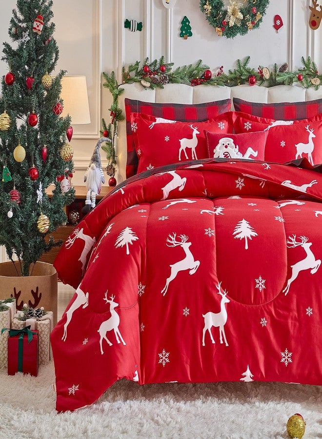 Flysheep Christmas Bed in a Bag 7 Pieces Queen, White Deer and Snowflake on Red Design, Soft Microfiber Comforter Set for All Season (1 Comforter, 2 Pillow Shams, 1 Flat Sheet, 1 Fitted Sheet, 2 Pillowcases) - Image 3