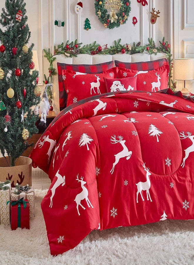 Flysheep Christmas Bed in a Bag 7 Pieces Queen, White Deer and Snowflake on Red Design, Soft Microfiber Comforter Set for All Season (1 Comforter, 2 Pillow Shams, 1 Flat Sheet, 1 Fitted Sheet, 2 Pillowcases) - Image 5