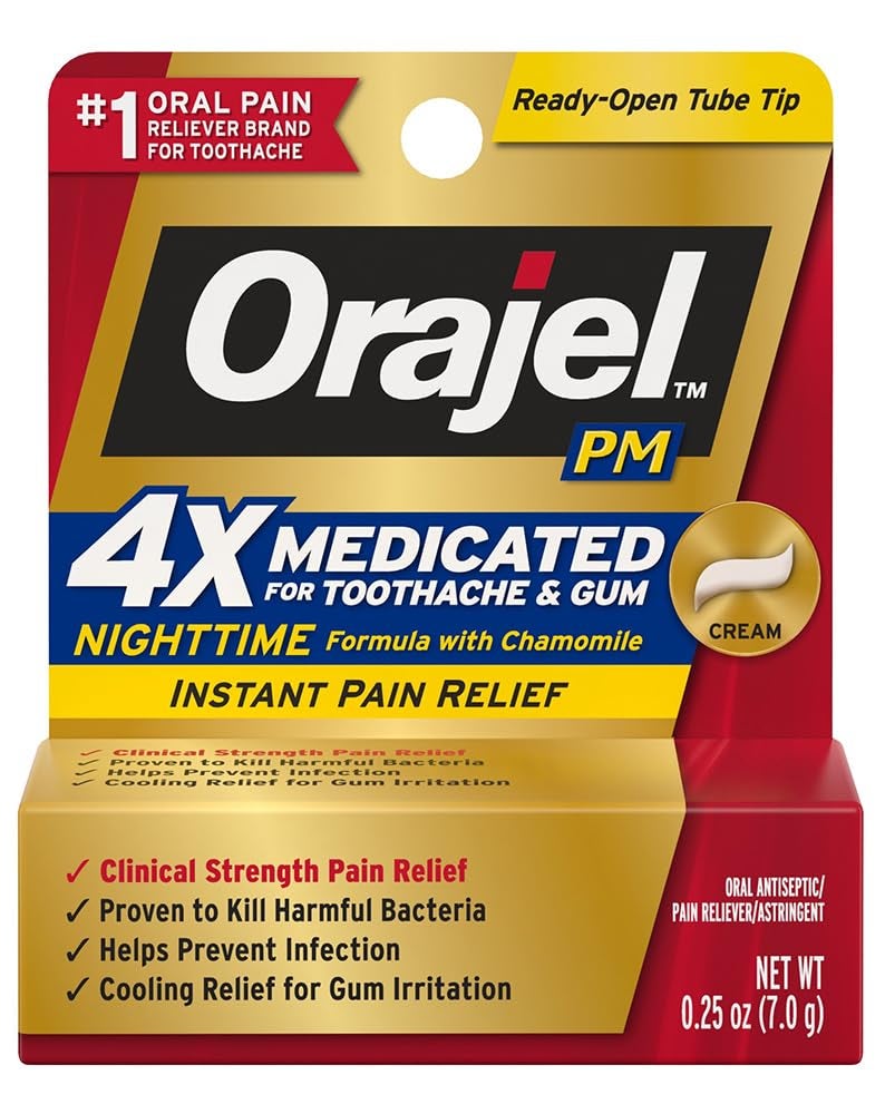Orajel كريم أورا جيل لتخفيف آلام الأسنان ليلاً بقوة قصوى - 0.25 أونصة