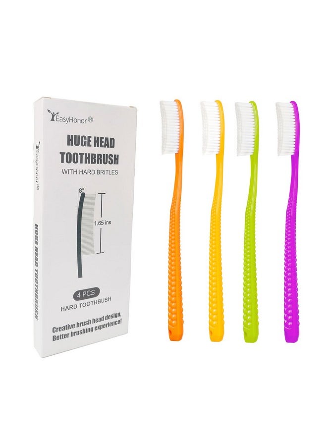 EasyHonor EasyHonor Huge Head Toothbrush, Big Toothbrush, Giant Head Toothbrush, Hard & Firm Toothbrush bristles BPA Free for Proper Dental Care 4 Pack with White Hard Bristles.  - Image 1