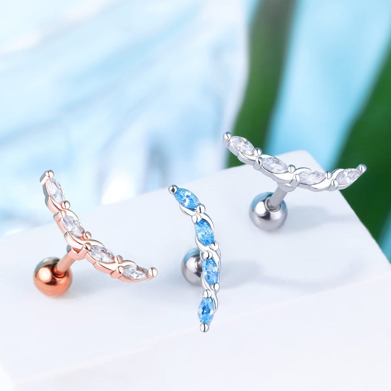 Melighting Helix Earrings 16G Curved Marquise Cartilage Earrings Clear CZ Surgical Steel 316L Tragus Piercing Jewelry Earring Stud Body Piercing Jewelry for Women - Image 4