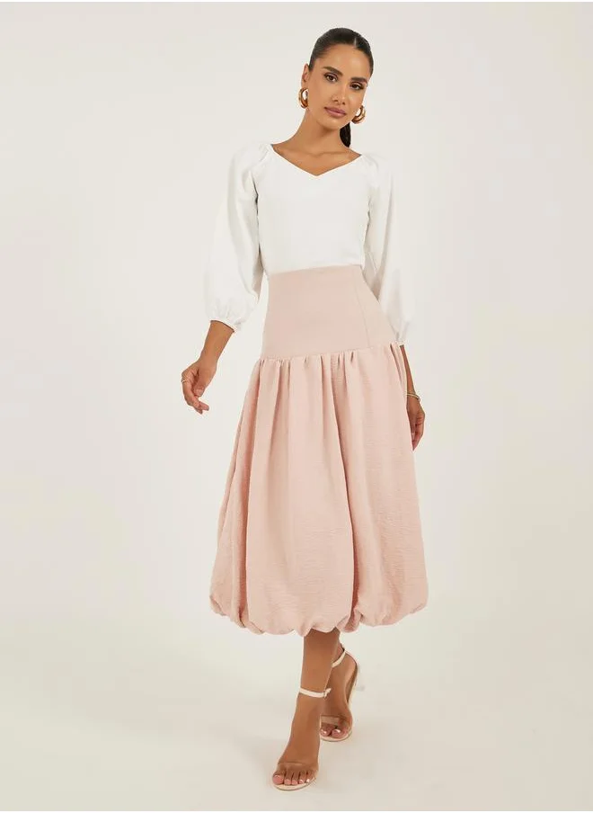 Styli High Rise Balloon Hem A-Line Midi Skirt