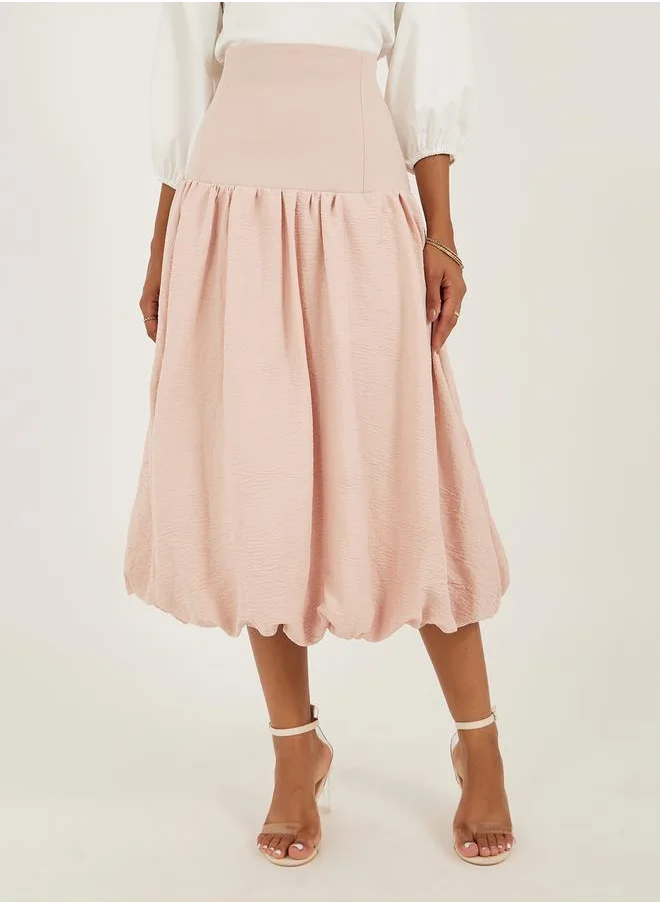 Styli High Rise Balloon Hem A-Line Midi Skirt