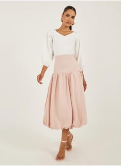 Styli High Rise Balloon Hem A-Line Midi Skirt  - Image 1