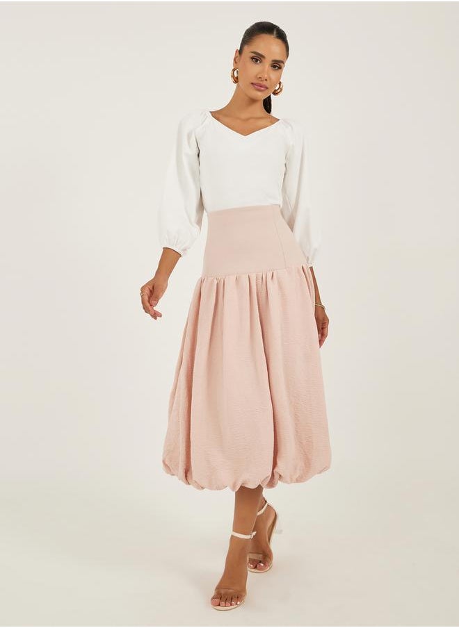 Styli - High Rise Balloon Hem A-Line Midi Skirt - Image 1