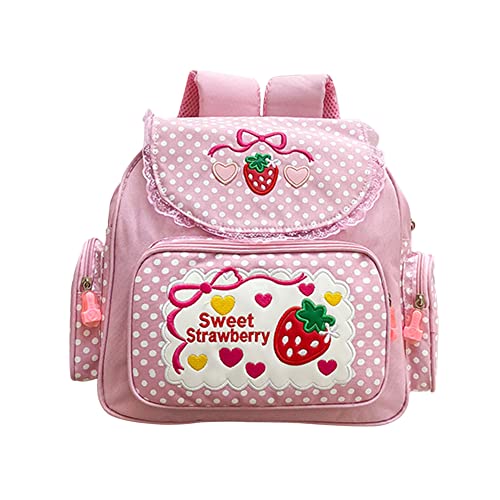 Lovemore Kawaii Embroidery Strawberry Backpack for Girl Teen Student School Bag Satchel Cute Pink Lace JK Backpack - Image 1