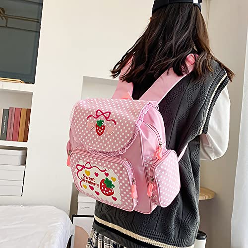 Lovemore Kawaii Embroidery Strawberry Backpack for Girl Teen Student School Bag Satchel Cute Pink Lace JK Backpack - Image 3