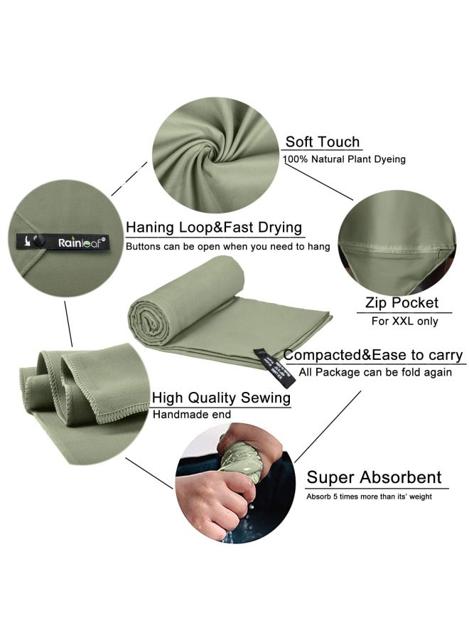 Rainleaf Army Green Xx Large 100 X 180 Cm Microfiber Towel By . Perfect Sports And Travel And Beach Towel. Fast Drying Super Absorbent Ultra Compact. Suitable For Camping Gym Beach Swimmin...  - Image 3