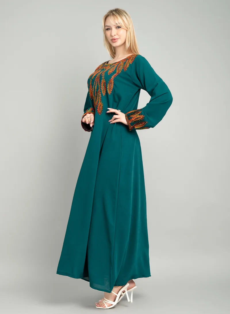 اكسا جلابية سادة انيقة مطرزة XJ1002 اخضر