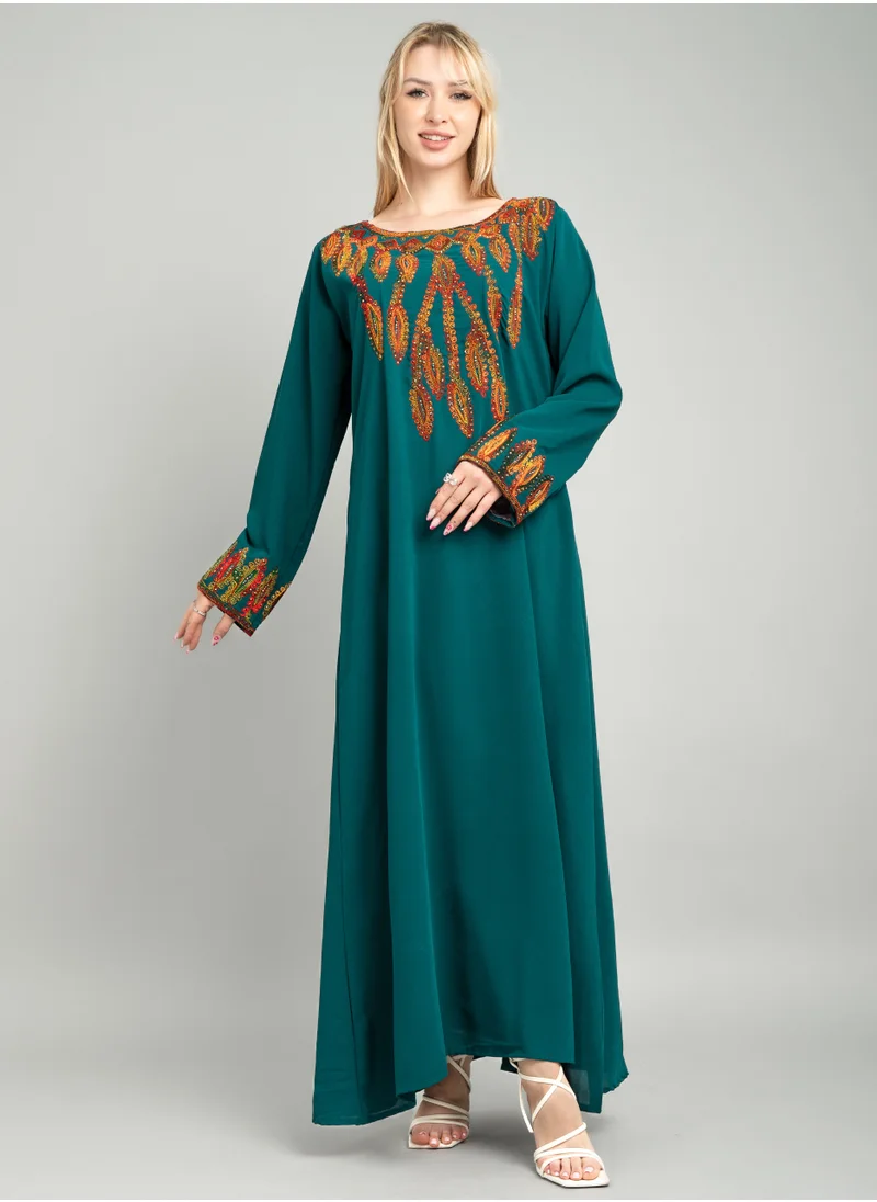 اكسا جلابية سادة انيقة مطرزة XJ1002 اخضر