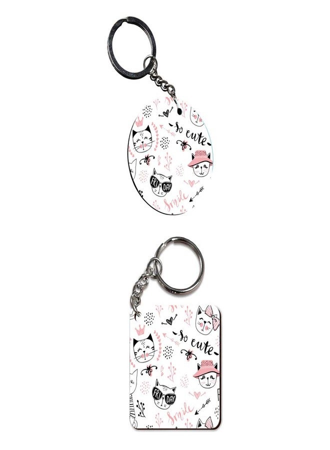 Plan To Gift Set of 2 | Circle & Square Shape Printed Wooden Keychains Friday Love | Circle & Square Shape keyrings | Circle & Square Shape Keychains| Printed keyrings - Image 2