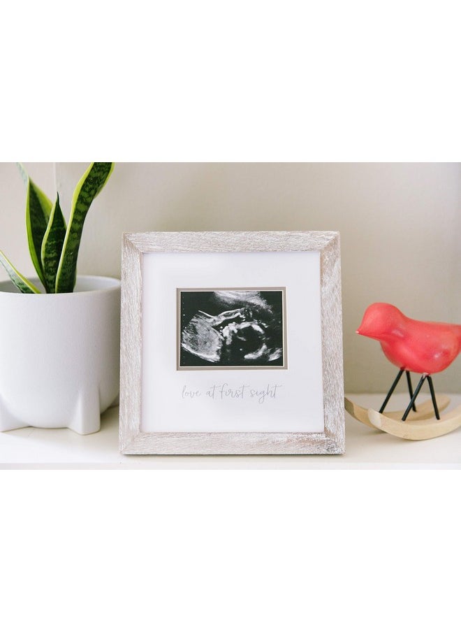 pearhead - Love At First Sight Rustic Sonogram Photo Frame Baby Ultrasound Keepsake Picture Frame Genderneutral Nursery Décor 4" X 3" Photo Insert Distressed Wood - Image 1