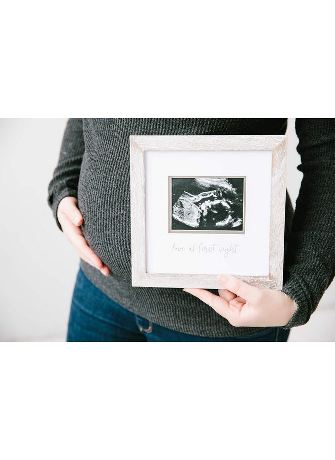 pearhead - Love At First Sight Rustic Sonogram Photo Frame Baby Ultrasound Keepsake Picture Frame Genderneutral Nursery Décor 4" X 3" Photo Insert Distressed Wood - Image 1