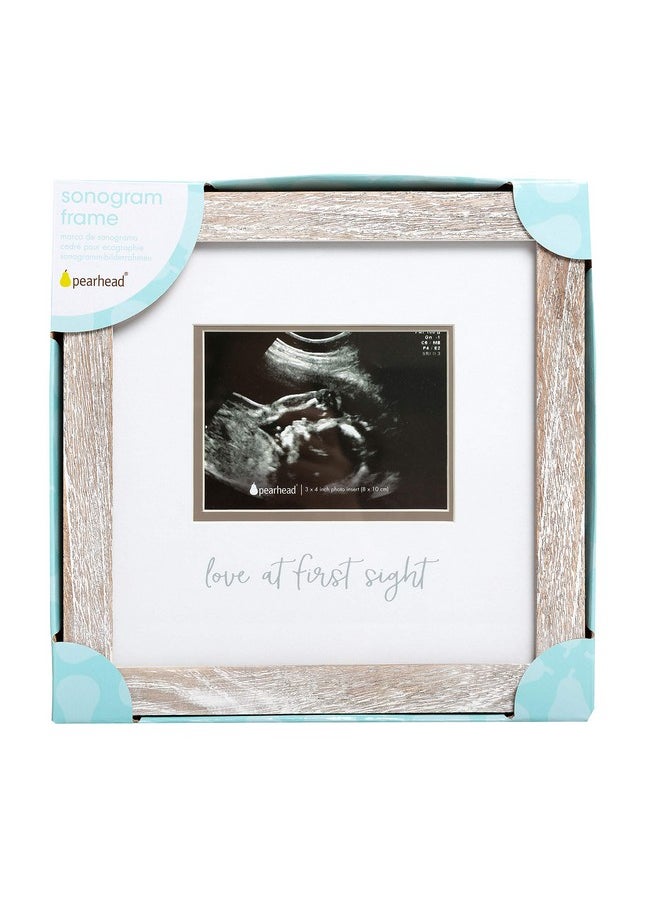 pearhead - Love At First Sight Rustic Sonogram Photo Frame Baby Ultrasound Keepsake Picture Frame Genderneutral Nursery Décor 4" X 3" Photo Insert Distressed Wood - Image 1