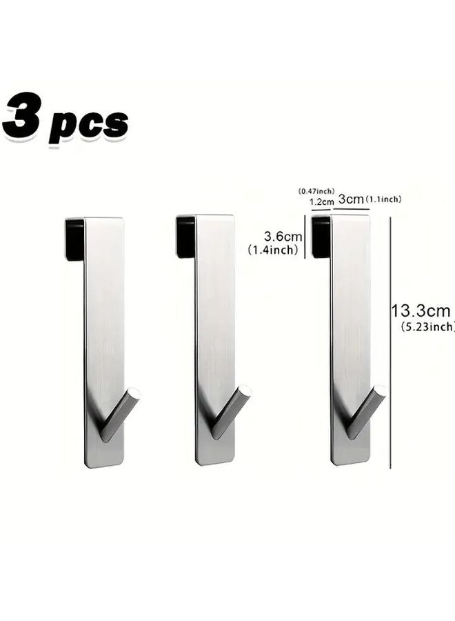 Silvery 3pcs No Drill Stainless Steel Bathroom Hooks for Towel Robe Shower Hanger - Image 1