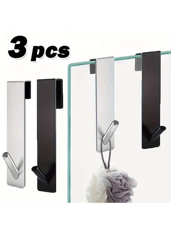 Silvery 3pcs No Drill Stainless Steel Bathroom Hooks for Towel Robe Shower Hanger - Image 2