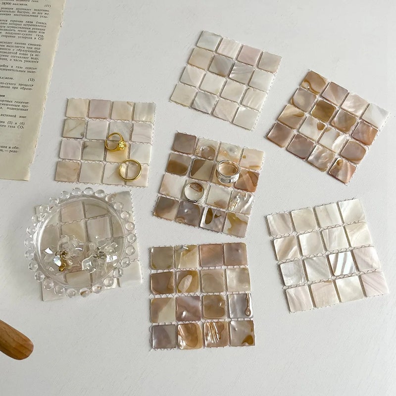 Y&D Natural Conch Shell Square Coasters – Mosaic Insulated Coasters for Hot & Cold Drinks, Stylish Photography Props & Coastal Room Decor - Image 2
