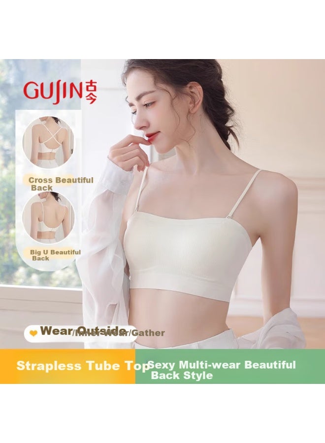 Gujin Thin Strap Backless Bra For Women, Thin And Comfortable, Push-up And Seamless, Breathable And Comfortable, Fixed Cup Bra - Image 1