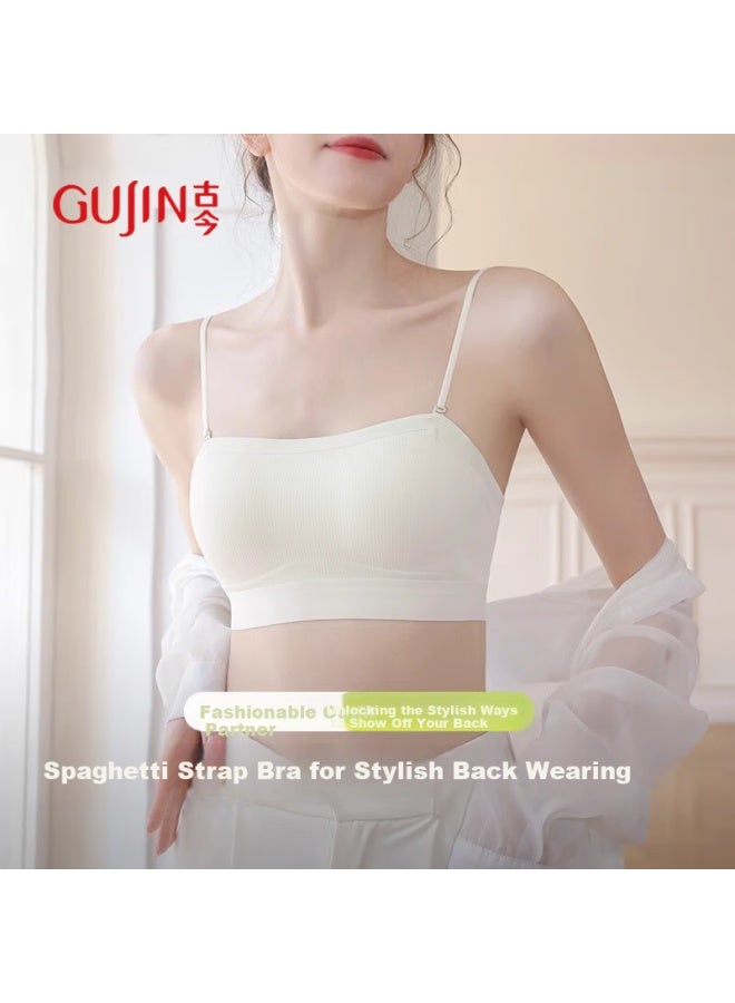 Gujin Thin Strap Backless Bra For Women, Thin And Comfortable, Push-up And Seamless, Breathable And Comfortable, Fixed Cup Bra - Image 3