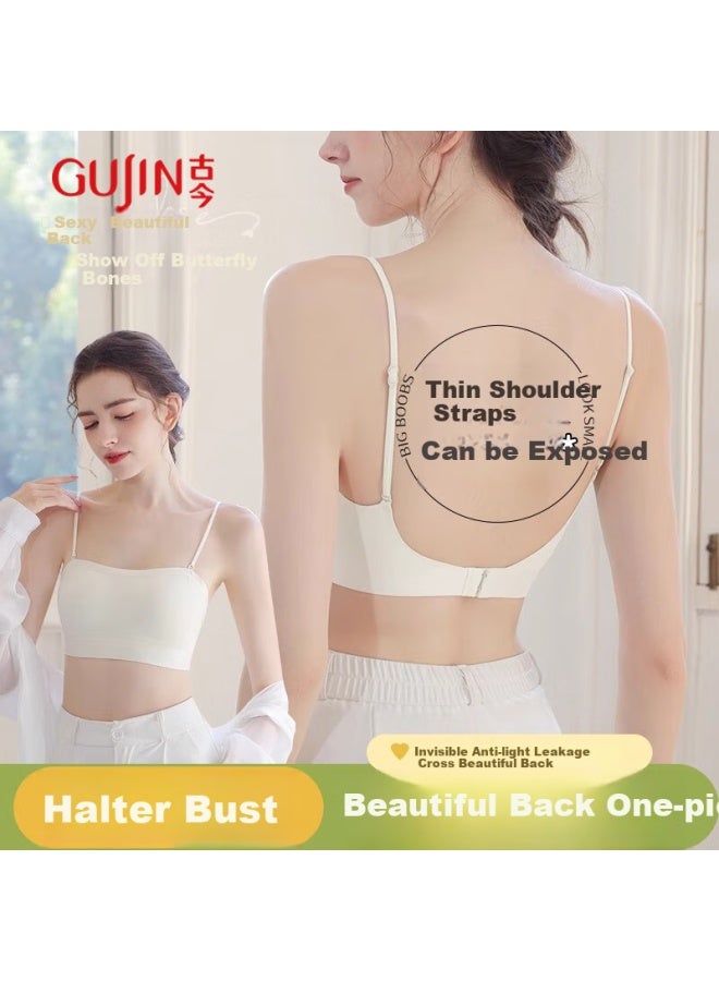 Gujin Thin Strap Backless Bra For Women, Thin And Comfortable, Push-up And Seamless, Breathable And Comfortable, Fixed Cup Bra - Image 2